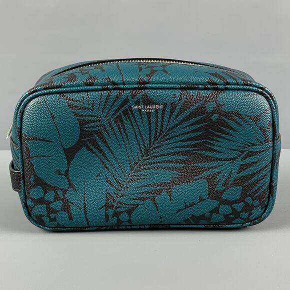 SAINT LAURENT Blue Black Leaves Canvas Toiletry Handbag - Picture 1 of 1